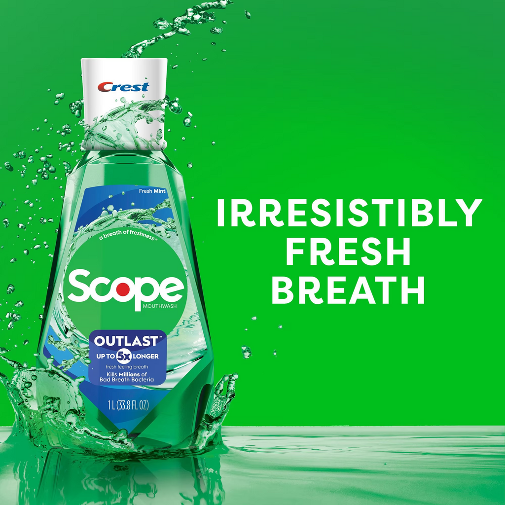 Crest Scope Outlast Mouthwash, Fresh Mint, 33.8 fl oz, 3-Pack