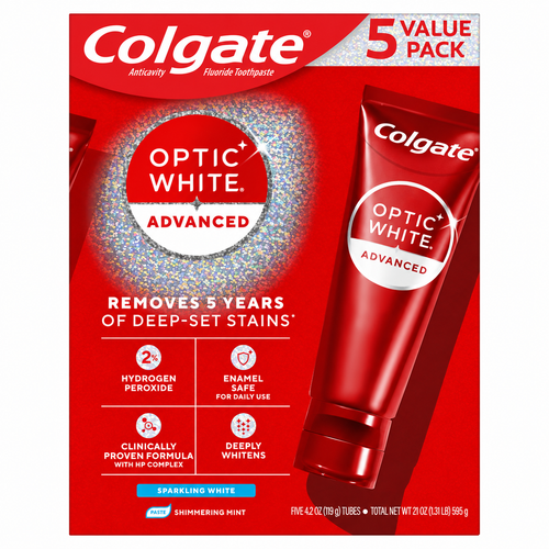 Colgate Optic White Advanced Sparkling White Toothpaste, 4.2 oz, 5-Pack