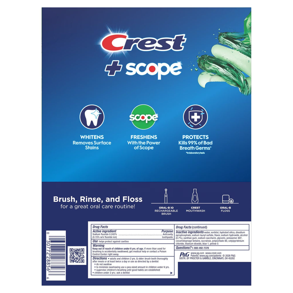 Crest Complete + Scope Outlast Ultra Toothpaste, Ultra Mint, 6.3 oz, 4-Pack