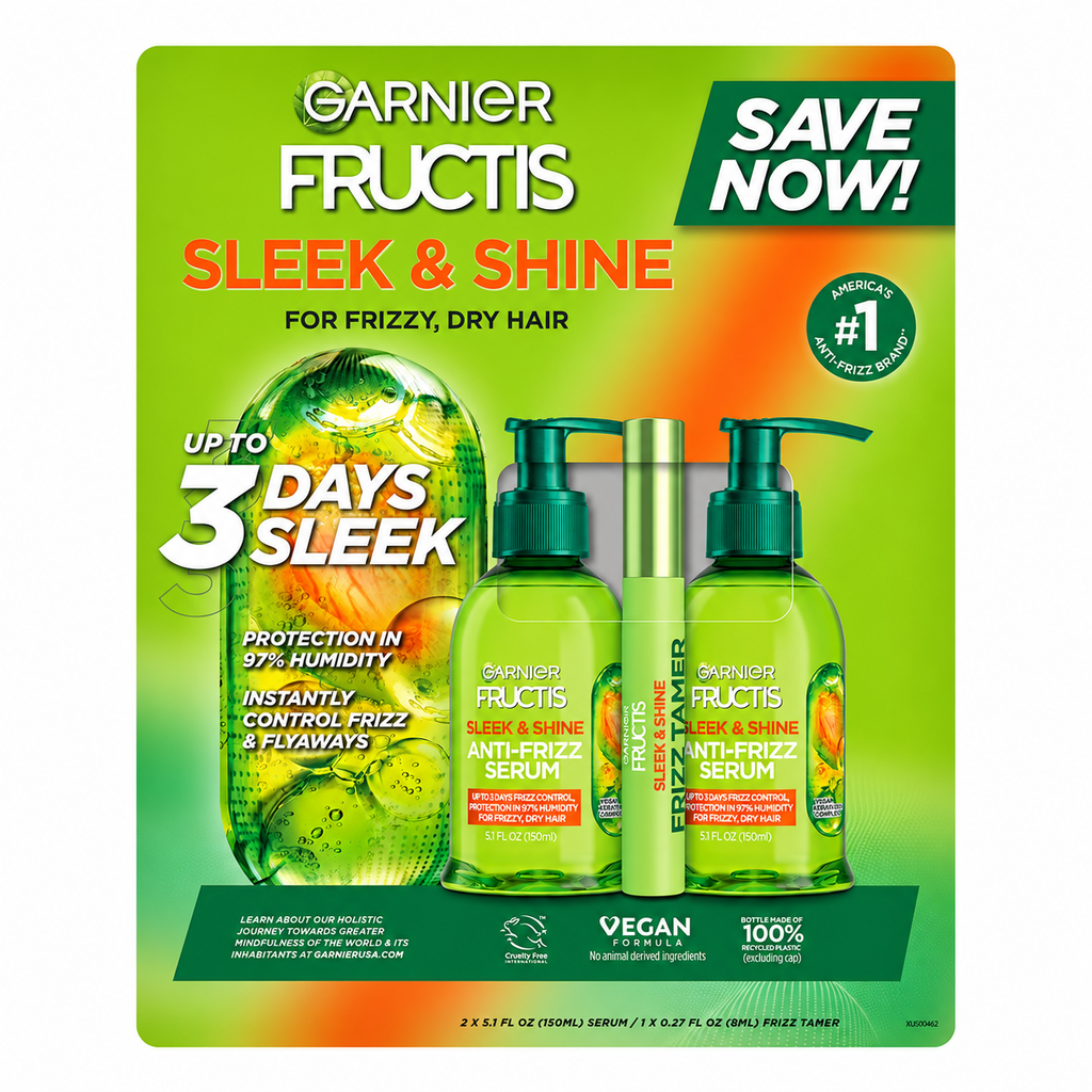 Garnier Fructis Sleek & Shine Anti-Frizz Serum & Frizz Tamer Kit
