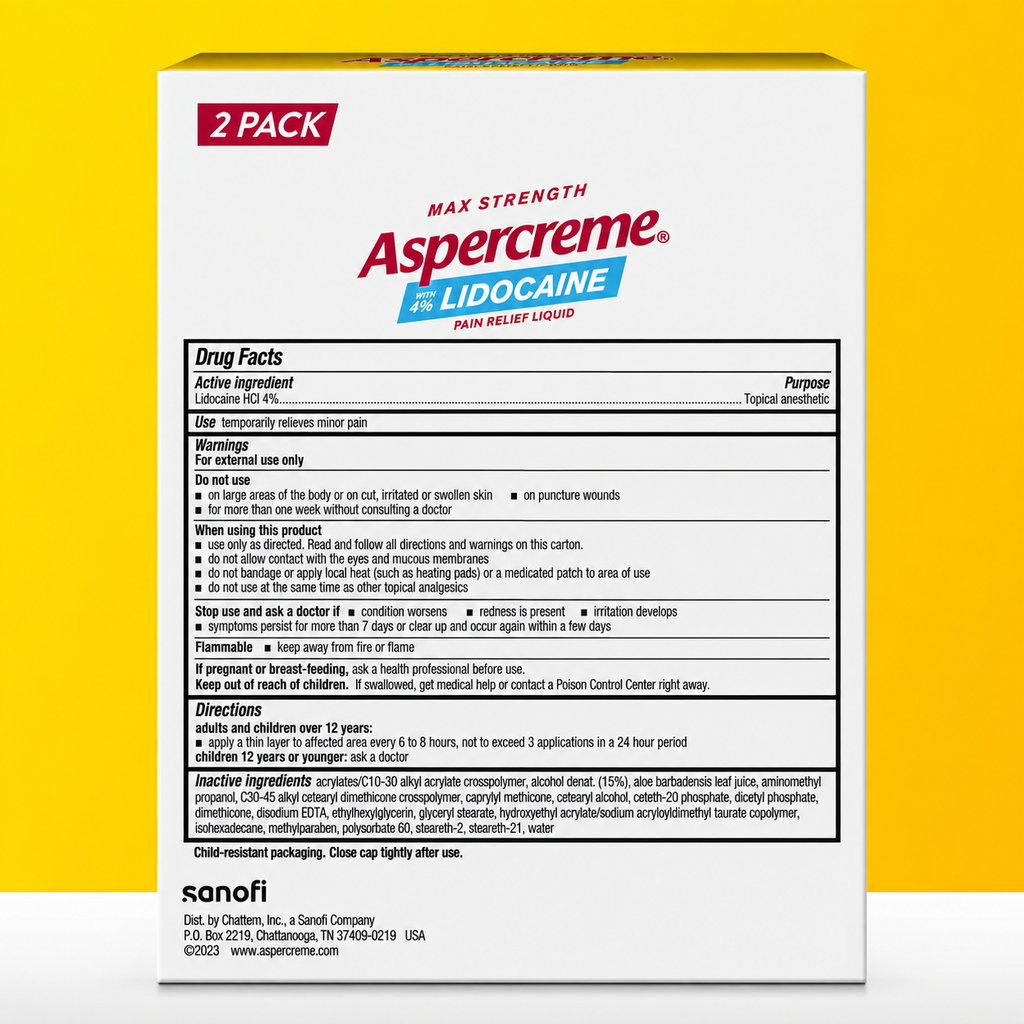 Aspercreme Max Strength Pain Relief Roll-On, 4% Lidocaine, 2.5 oz, 2 pk