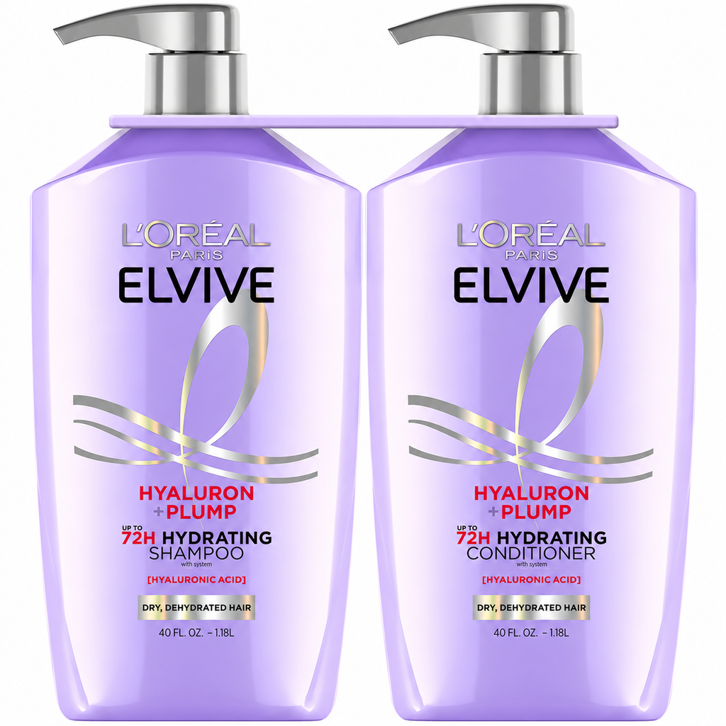 L'Oréal Paris Elvive Hyaluron + Plump Hydrating Shampoo & Conditioner, 40 fl oz, 2 pk
