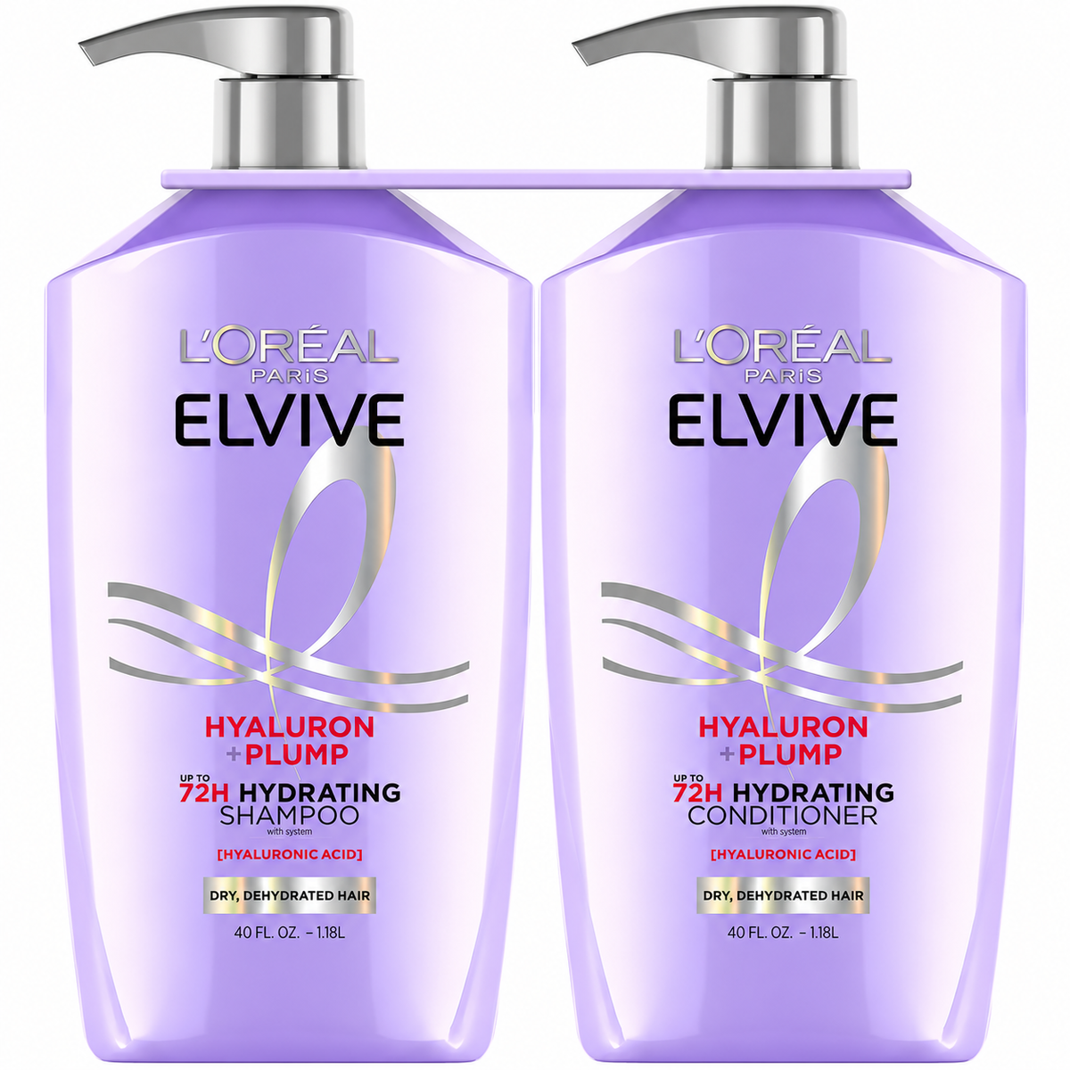 L'Oréal Paris Elvive Hyaluron + Plump Hydrating Shampoo & Conditioner, 40 fl oz, 2 pk