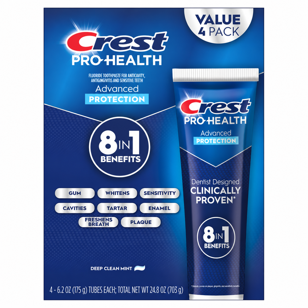 Crest Pro-Health Advanced Whitening + Intensive Clean Toothpaste, 5.8 oz, 4-Pack