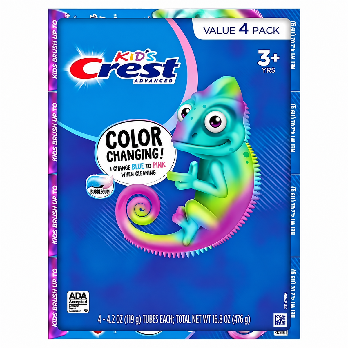 Crest Kid's Advanced Color Changing Toothpaste, Bubblegum, 4.2 oz, 4-Pack