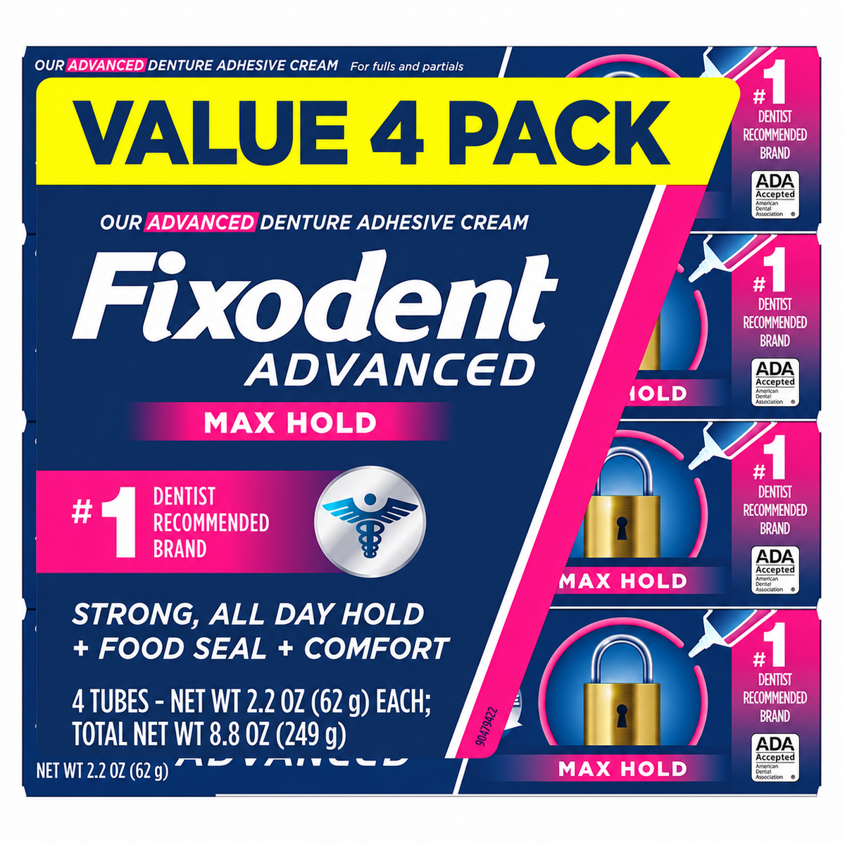 Fixodent Advanced Max Hold Denture Adhesive Cream, 2.2 oz, 4-Pack