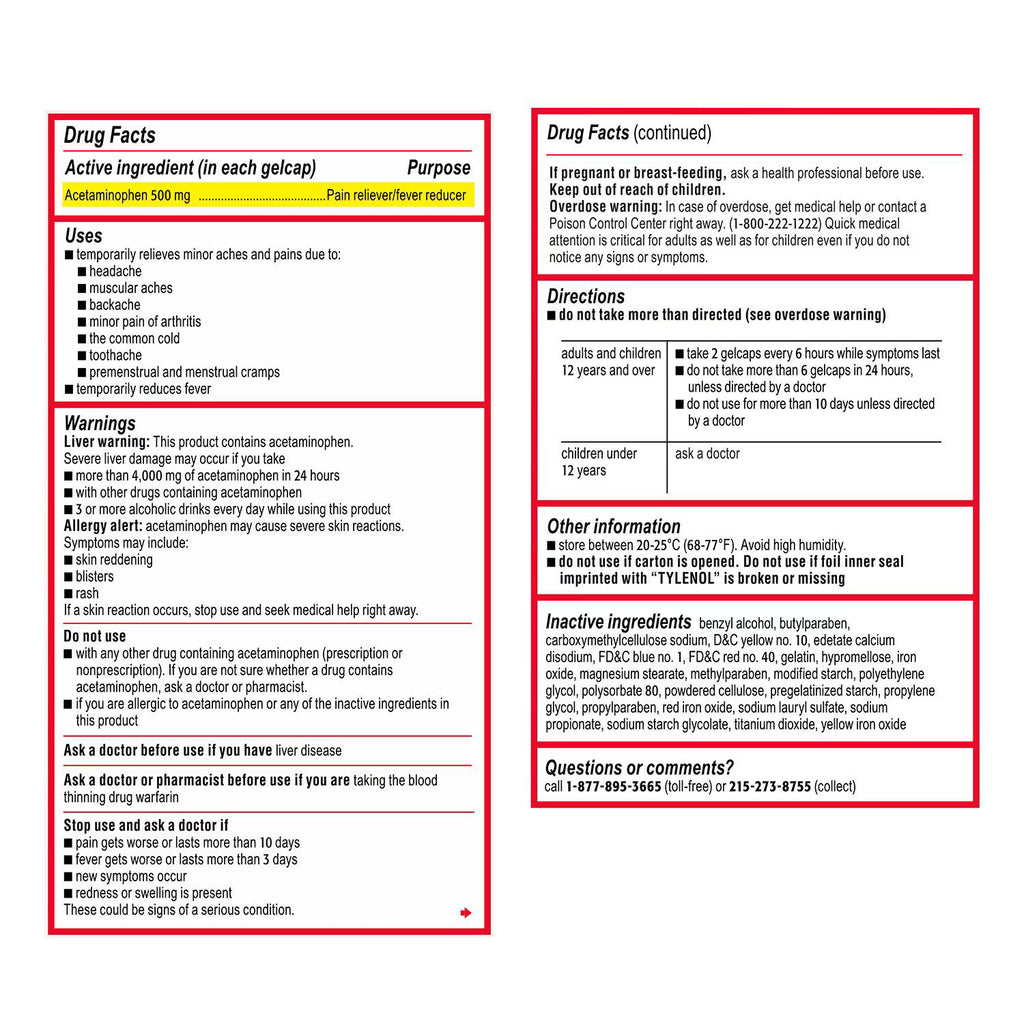 Tylenol Extra Strength Rapid Release Gelcaps, Acetaminophen 500 mg, 290 ct
