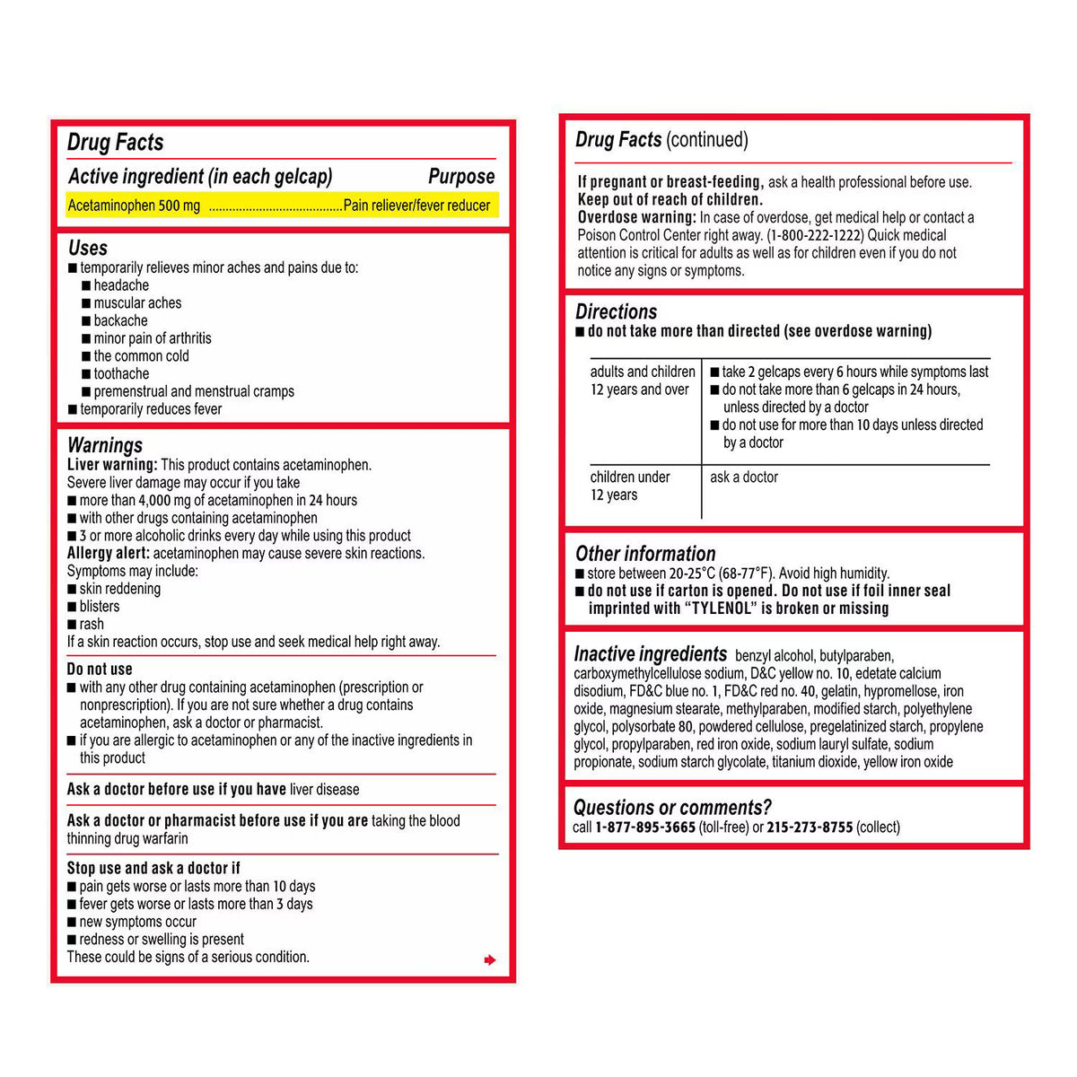 Tylenol Extra Strength Rapid Release Gelcaps, Acetaminophen 500 mg, 290 ct