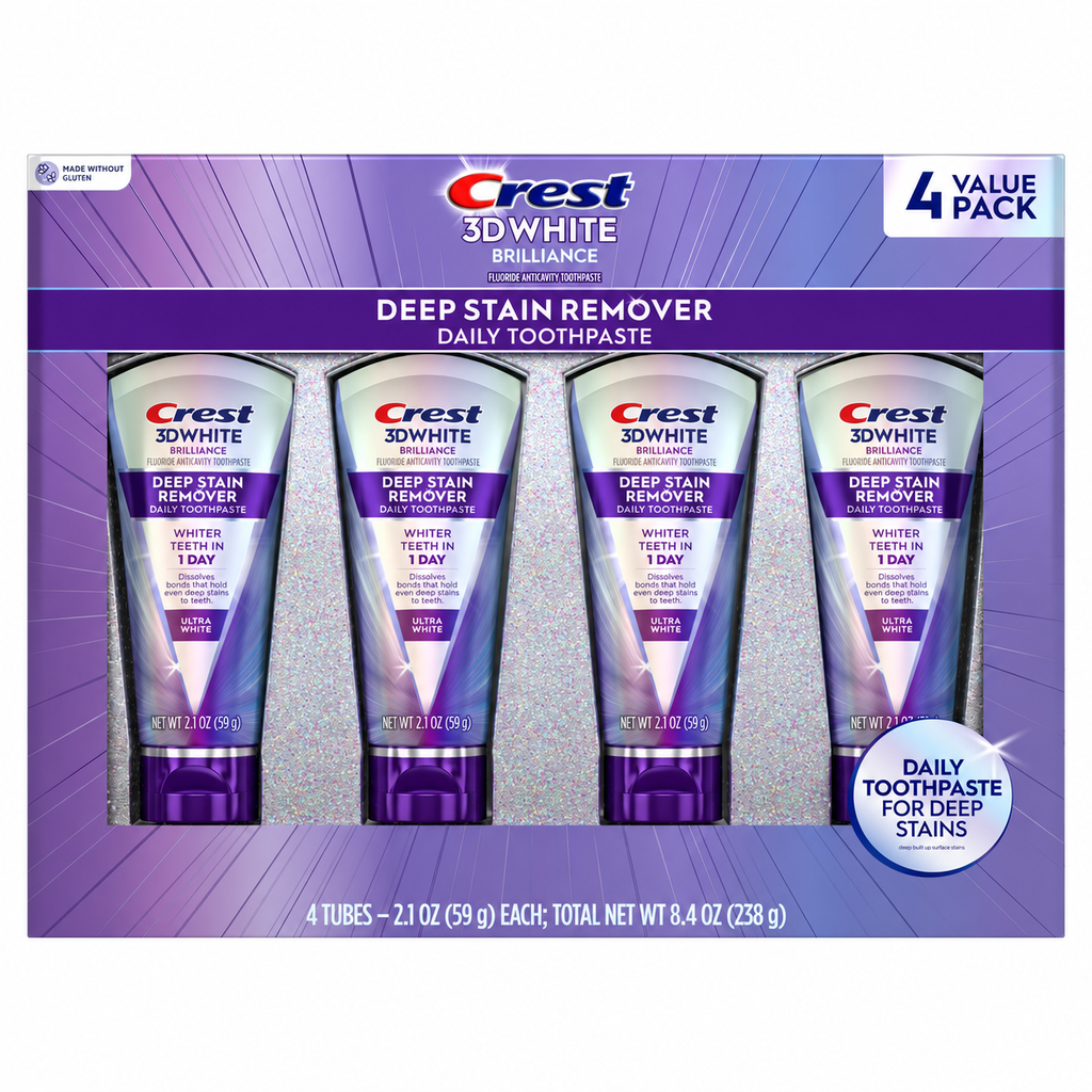 Crest 3DWhite Deep Stain Remover Ultra White Toothpaste, 2.1 oz, 4-Pack