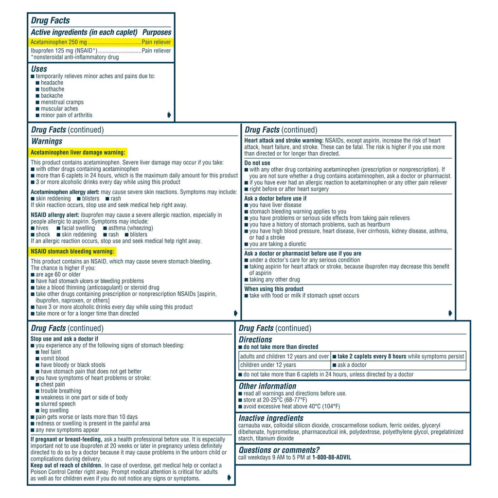 Advil Dual Action Pain Reliever with Acetaminophen, 240 Coated Caplets