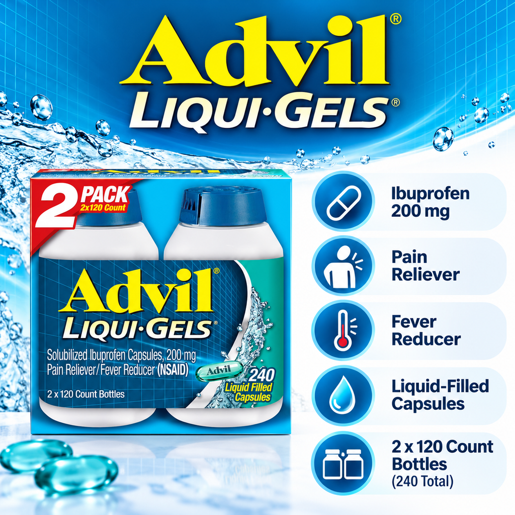 Advil Liqui-Gels Pain Reliever & Fever Reducer, Ibuprofen 200 mg, 240 ct