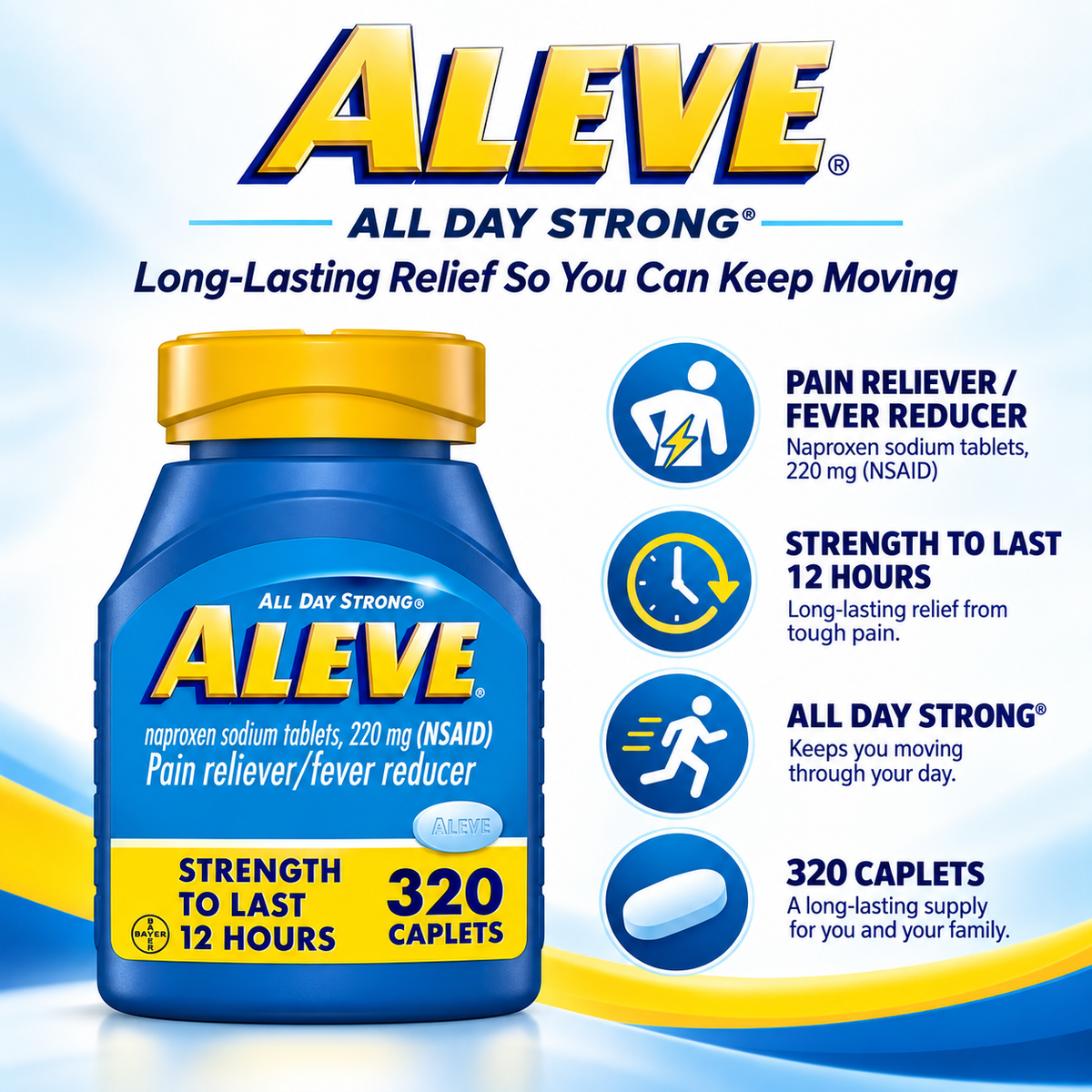 Aleve Pain Reliever & Fever Reducer, Naproxen Sodium 220 mg, 320 Caplets