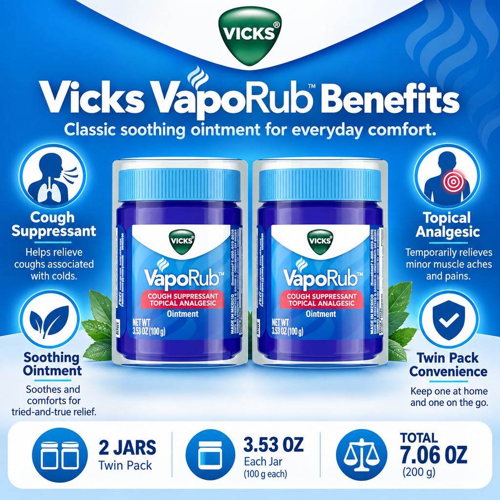Vicks VapoRub Cough Suppressant & Topical Analgesic Ointment, 3.53 oz, 2 pk