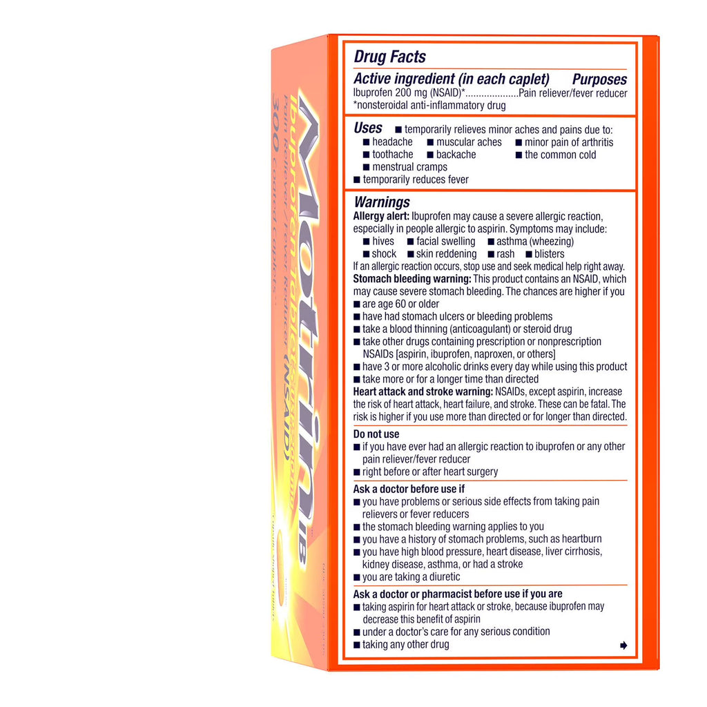Motrin IB Pain Reliever & Fever Reducer, Ibuprofen 200 mg, 300 Coated Caplets
