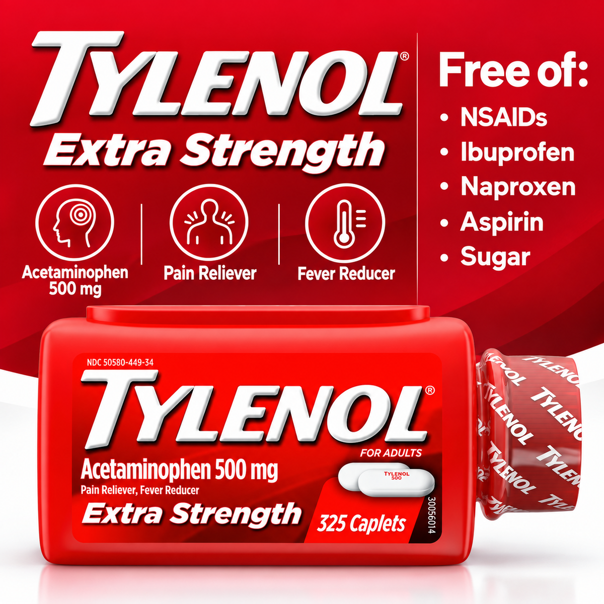 Tylenol Extra Strength Caplets, Acetaminophen 500 mg, 325 ct