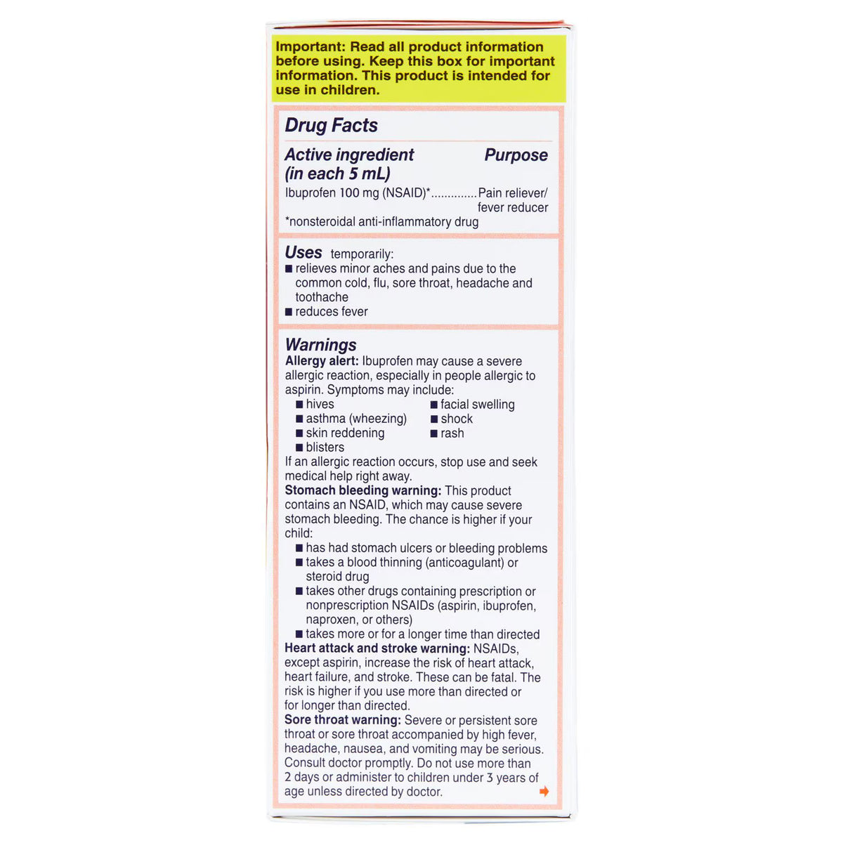 Children’s Motrin Pain Reliever & Fever Reducer, Ibuprofen 100 mg/5 mL, Original Berry, 4 fl oz, 3 pk