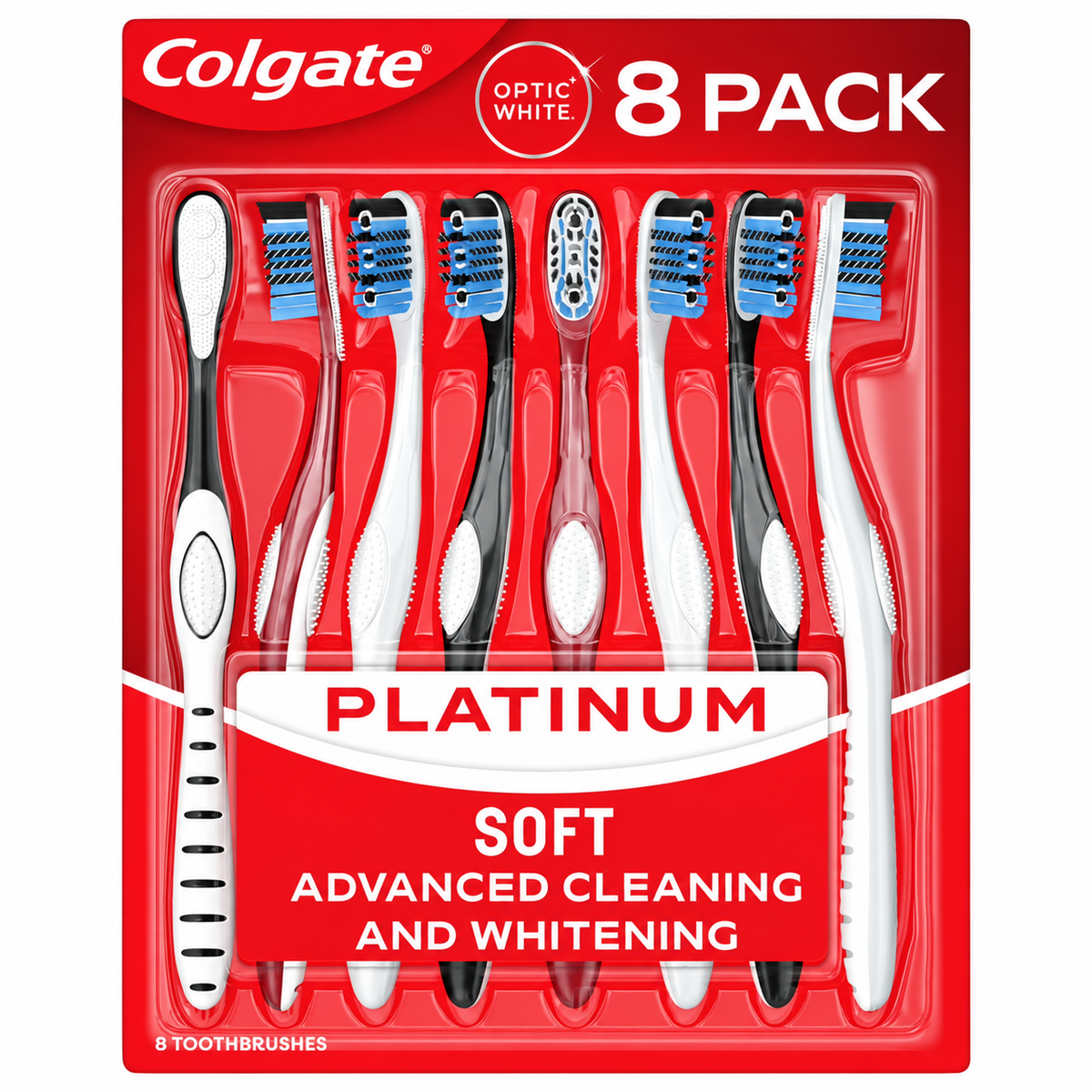 Colgate Optic White 360 Soft Manual Toothbrush, 8 Count