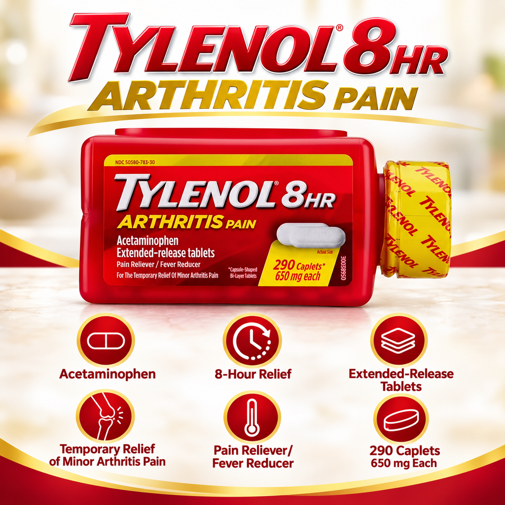 Tylenol 8 HR Arthritis Pain Extended-Release Caplets, Acetaminophen 650 mg, 290 ct