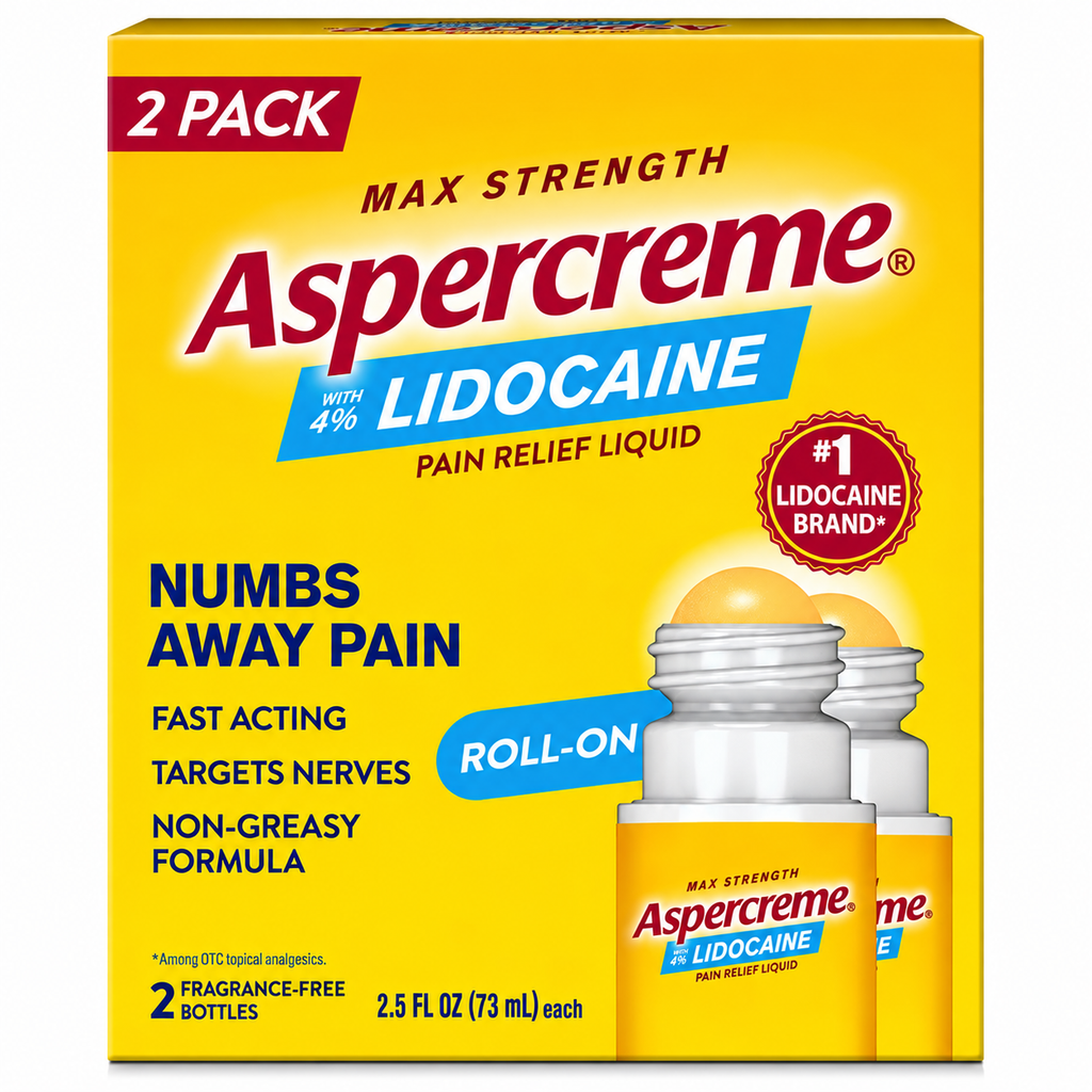 Aspercreme Max Strength Pain Relief Roll-On, 4% Lidocaine, 2.5 oz, 2 pk