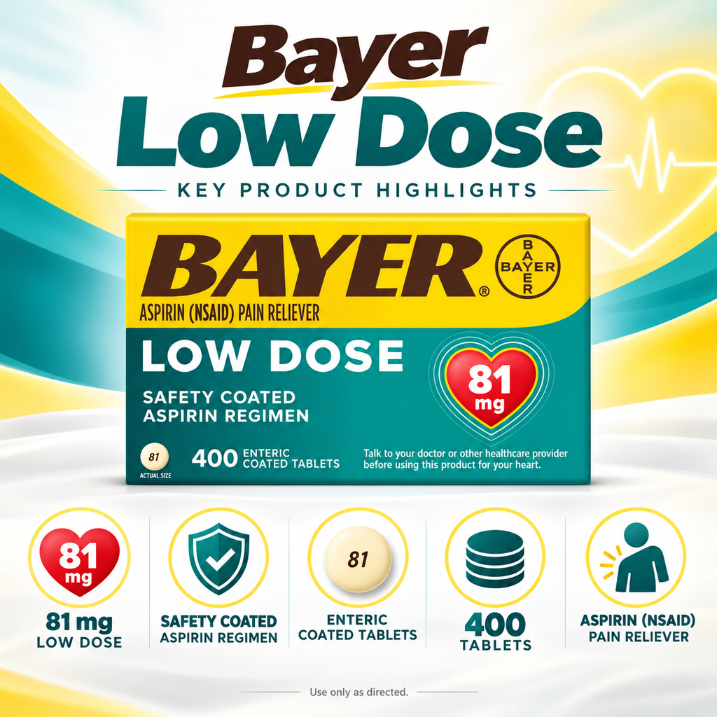 Bayer Low Dose Aspirin 81 mg Enteric-Coated Tablets, 400 ct