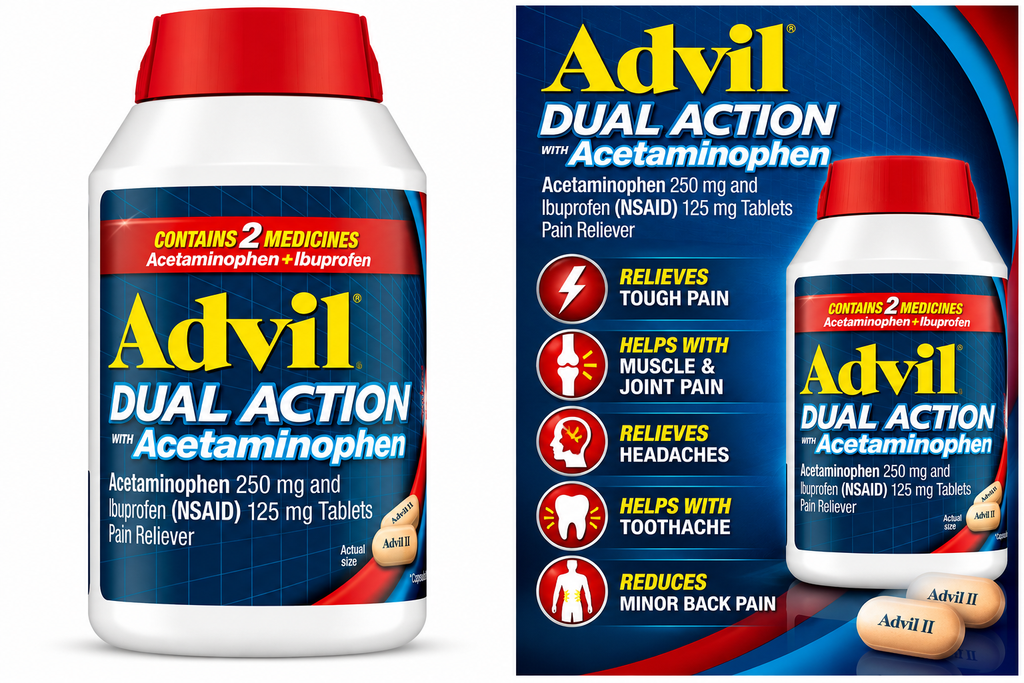 Advil Dual Action Pain Reliever with Acetaminophen, 240 Coated Caplets