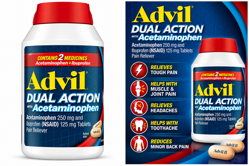 Advil Dual Action Pain Reliever with Acetaminophen, 240 Coated Caplets