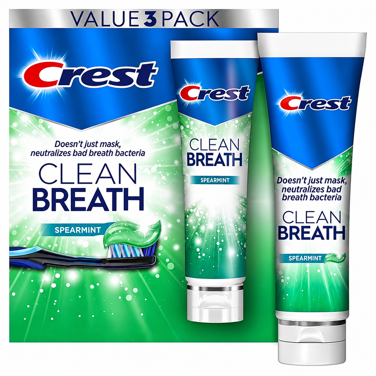 Crest Clean Breath Spearmint Toothpaste, 4.6 oz, 3-Pack