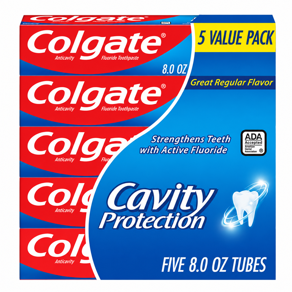 Colgate Cavity Protection Toothpaste with Fluoride, Regular Flavor, 8 oz, 5-Pack