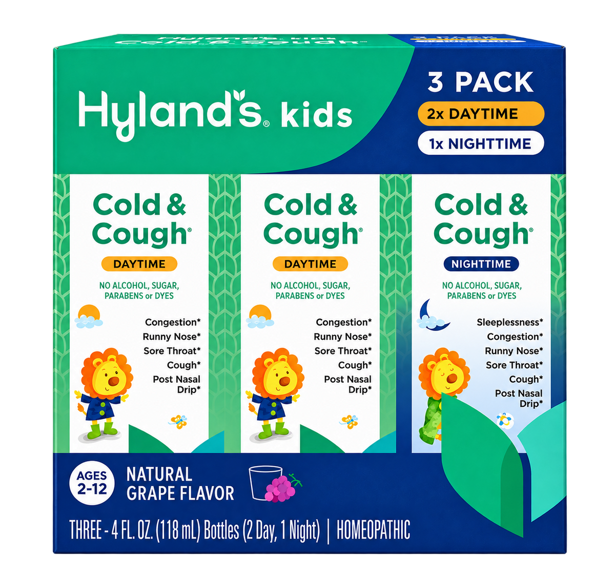 Hyland’s Kids Cold & Cough Day & Night, Grape Flavor, 4 fl oz, 3 pk