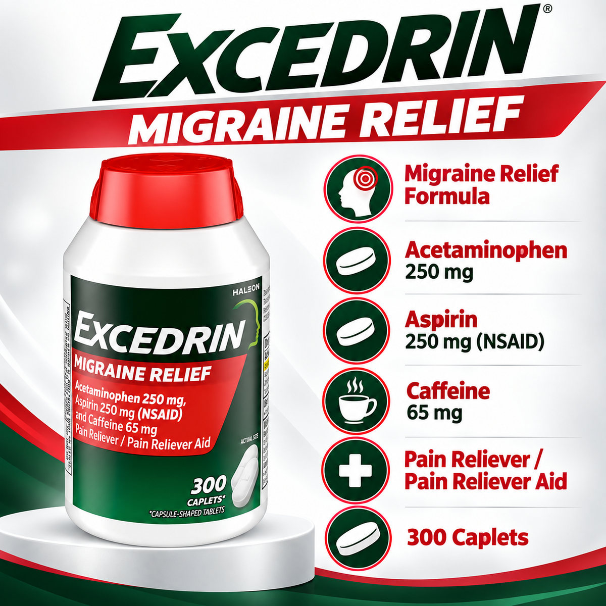 Excedrin Migraine Pain Relief Caplets, 300 ct
