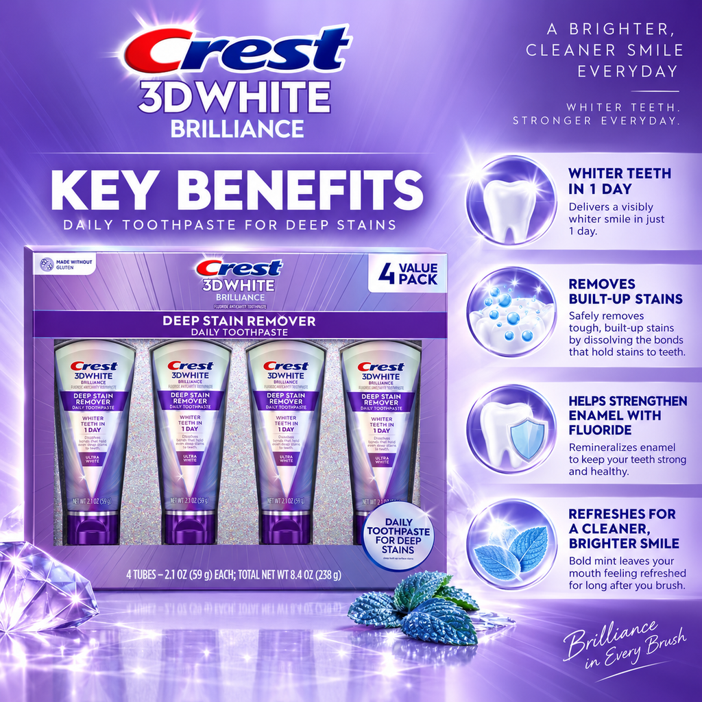 Crest 3DWhite Deep Stain Remover Ultra White Toothpaste, 2.1 oz, 4-Pack