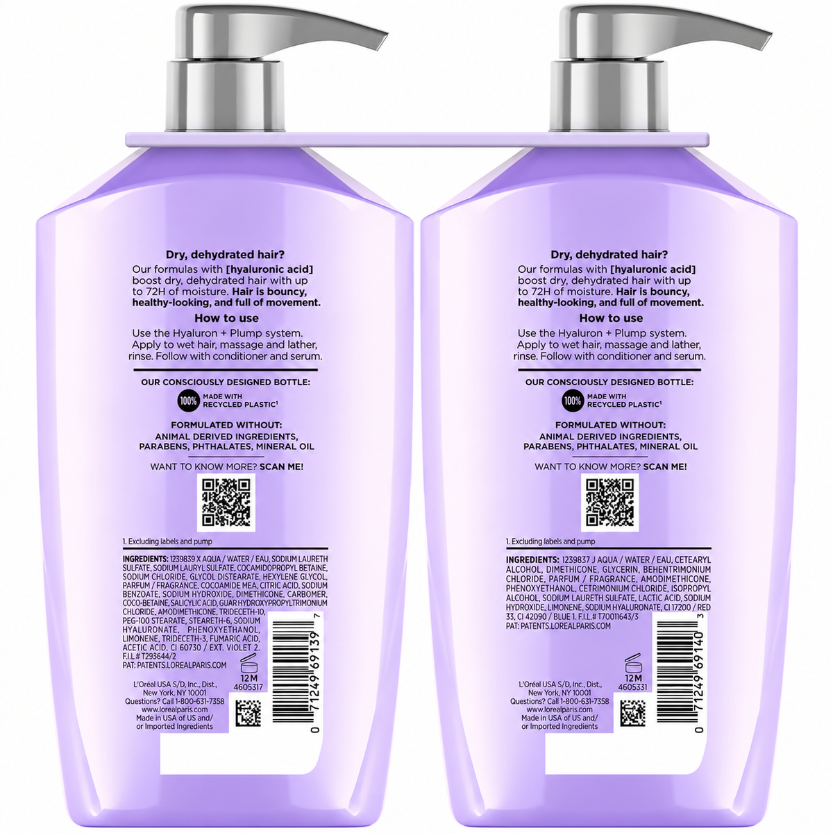 L'Oréal Paris Elvive Hyaluron + Plump Hydrating Shampoo & Conditioner, 40 fl oz, 2 pk