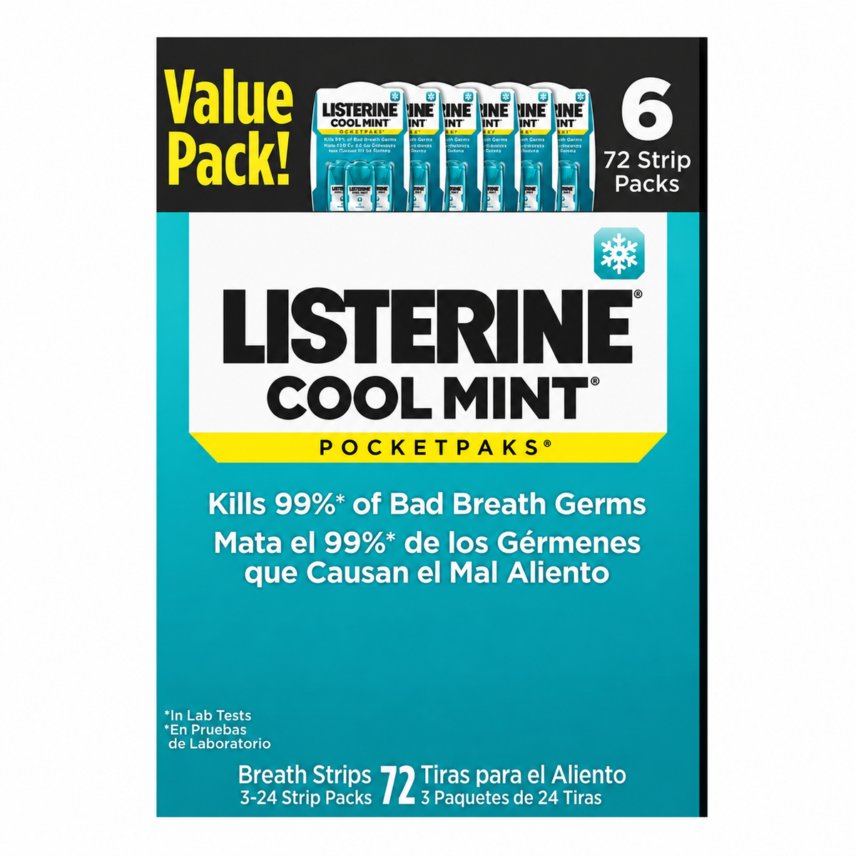 Listerine Cool Mint PocketPaks Fresh Breath Strips, 72 Count, 6-Pack