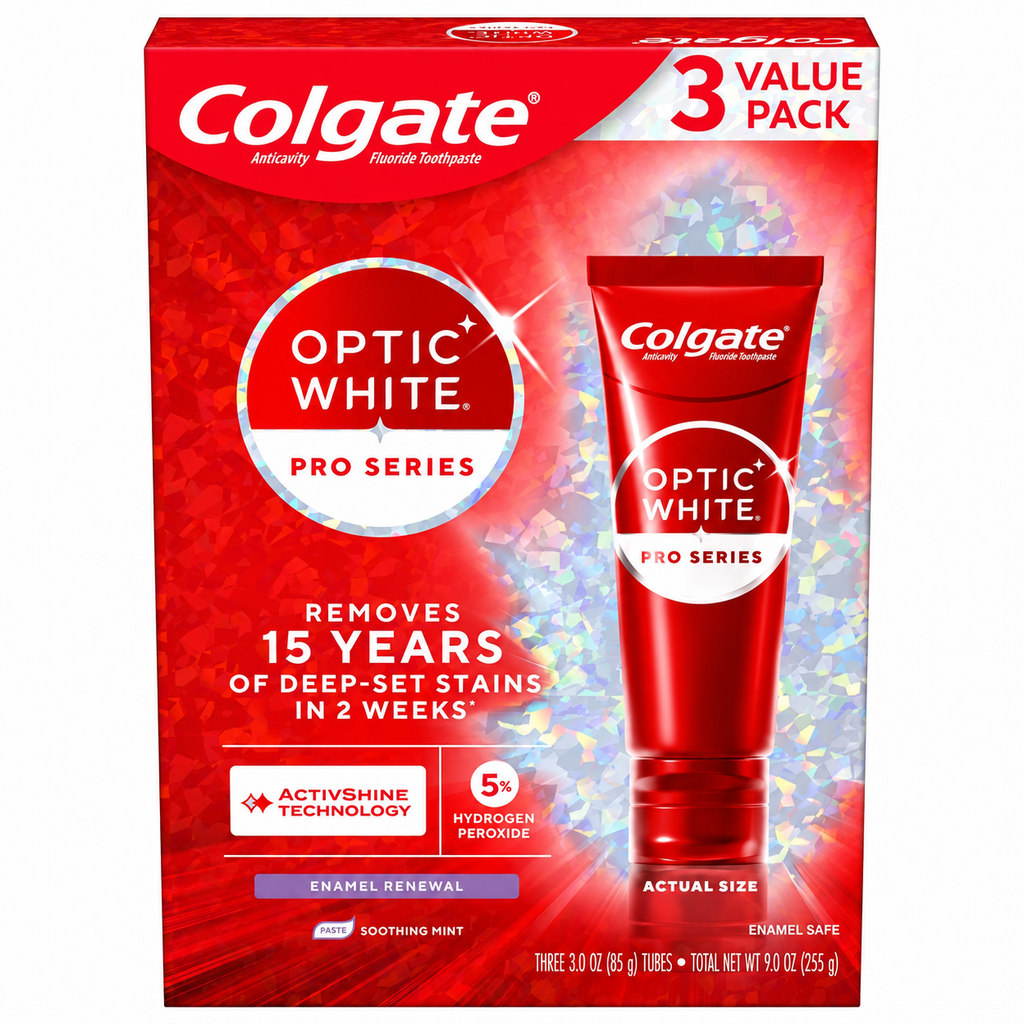 Colgate Optic White Pro Series Enamel Renewal Toothpaste with ActivShine, 3 oz, 3-Pack