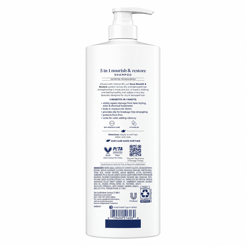 Dove Nourish & Restore 5-in-1 Shampoo, 33.8 fl oz