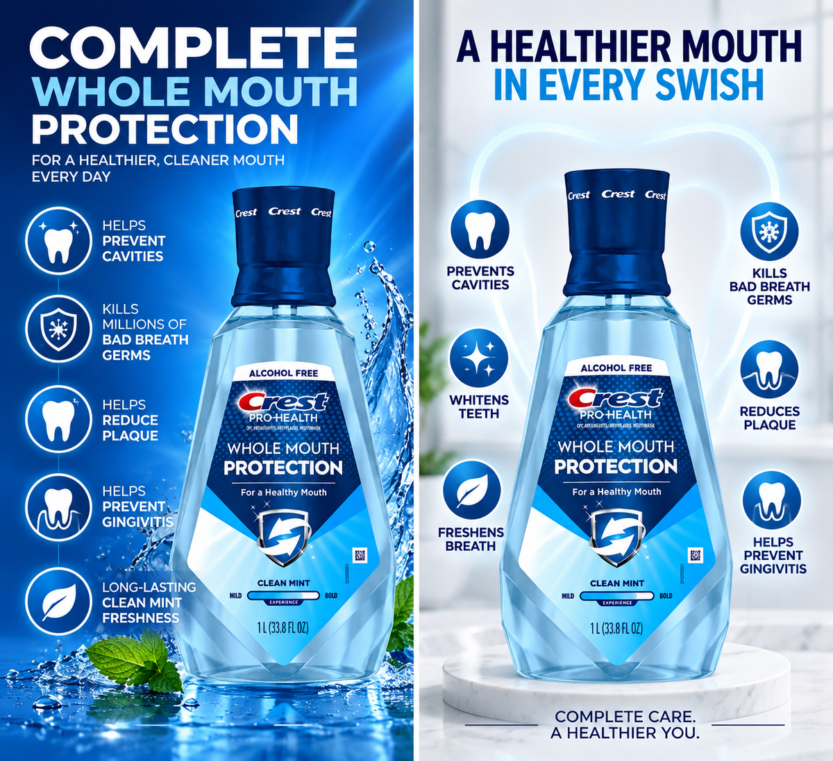 Crest Pro-Health Advantage Multi-Protection Mouthwash, Smooth Mint, 33.8 fl oz, 3-Pack
