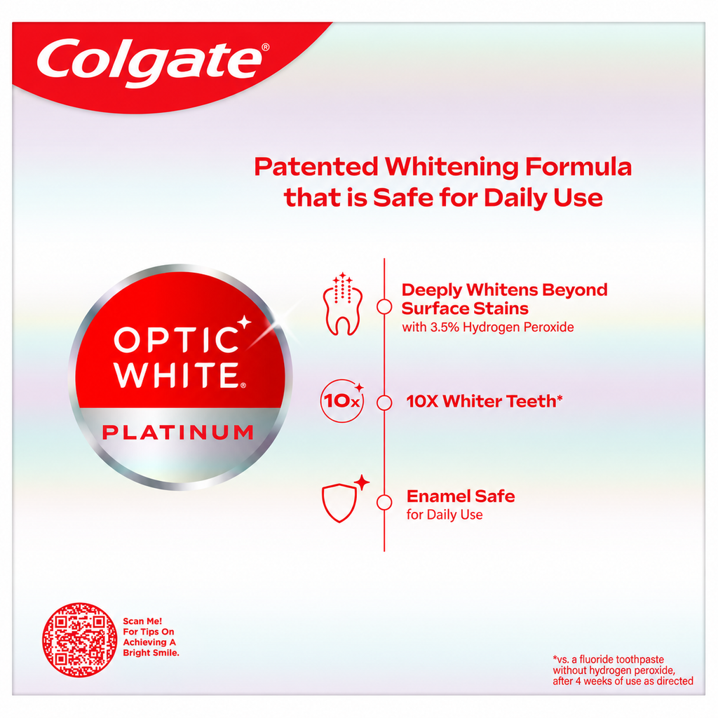 Colgate Optic White Platinum Teeth Whitening Toothpaste, 4.1 oz, 4-Pack