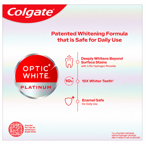 Colgate Optic White Platinum Teeth Whitening Toothpaste, 4.1 oz, 4-Pack