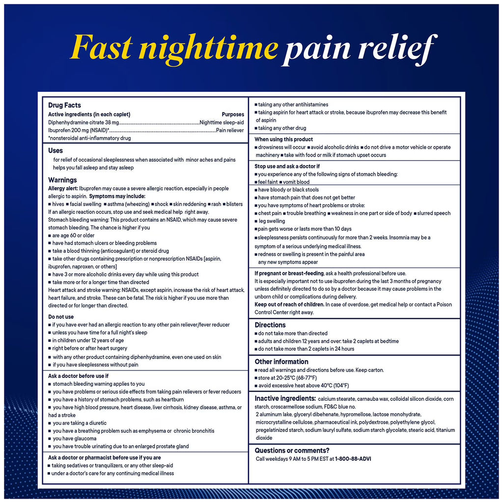 Advil PM Pain Reliever & Nighttime Sleep Aid, Ibuprofen 200 mg, 200 Caplets