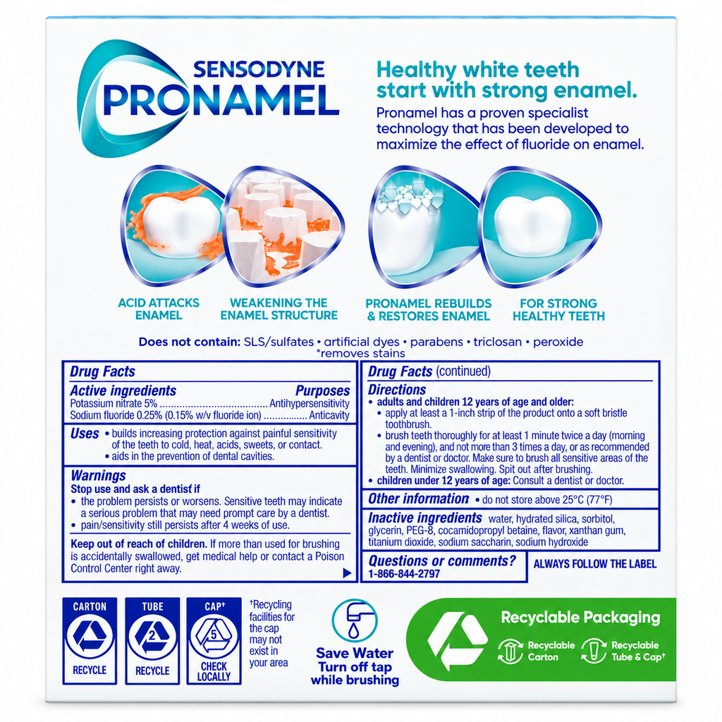 Sensodyne Pronamel Advanced Whitening Toothpaste, 6.5 oz, 4-Pack