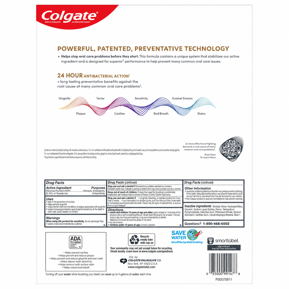 Colgate Total Active Prevention Whitening Gel Toothpaste, Mint, 6 oz, 5-Pack