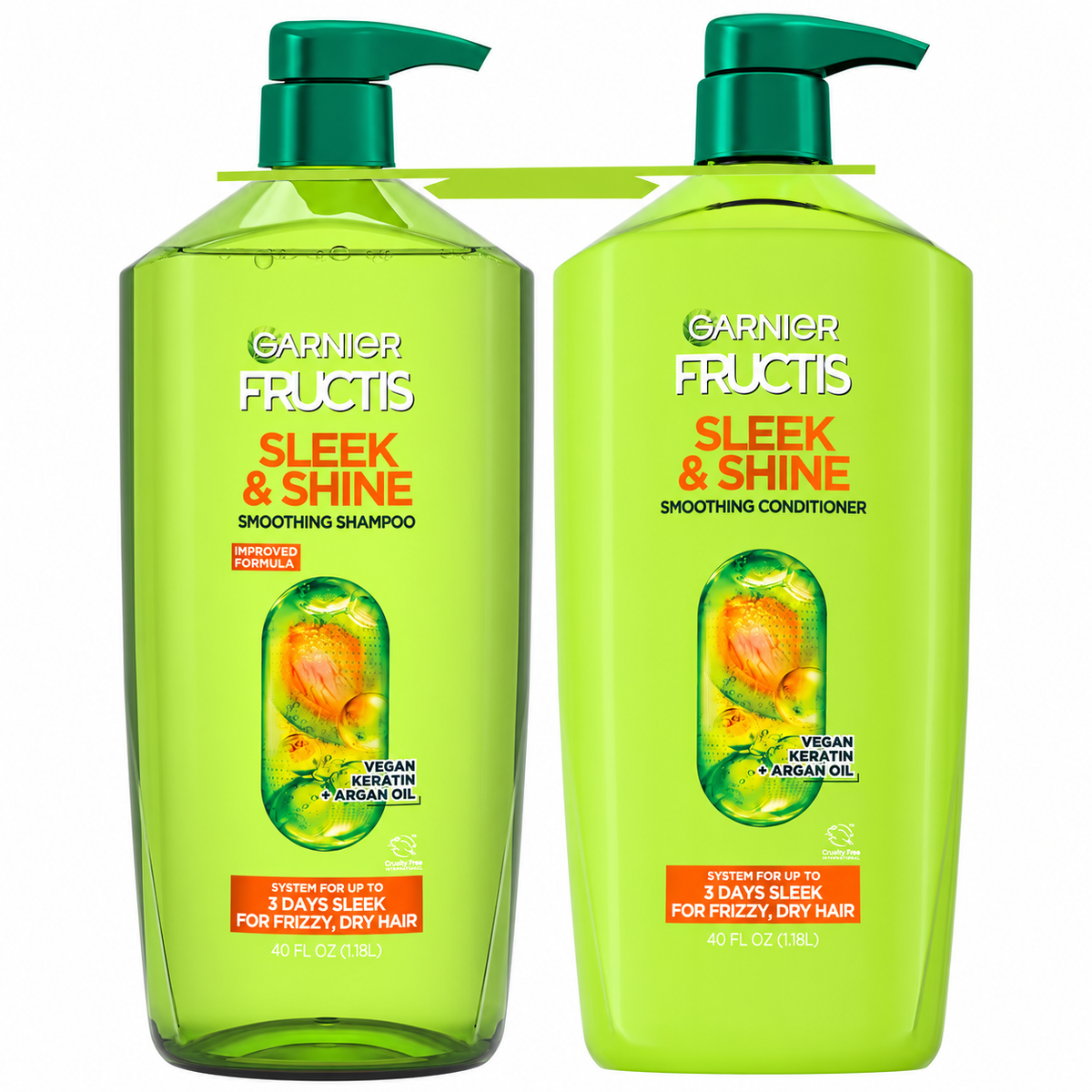 Garnier Fructis Sleek & Shine Shampoo & Conditioner, 40 fl oz, 2 pk