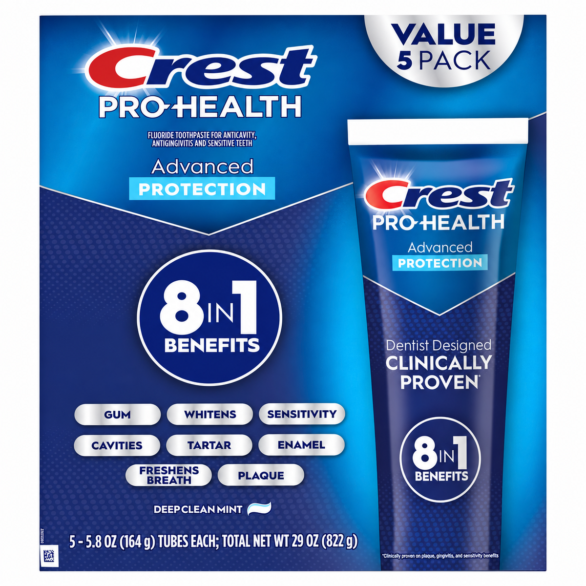 Crest Pro-Health Advanced Whitening + Intensive Clean Toothpaste, 5.8 oz, 5-Pack