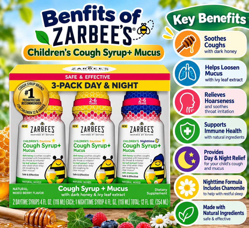 Zarbee’s Kids Cough Syrup + Mucus Day & Night, Mixed Berry, 4 fl oz, 3 pk