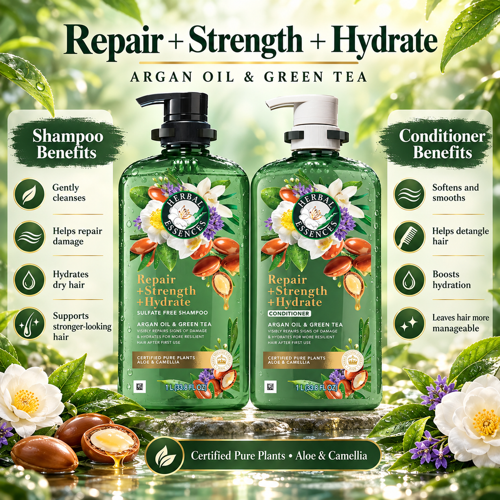 Herbal Essences Pure Plants Argan Oil & Green Tea Shampoo + Conditioner, 33.8 fl oz, 2 pk