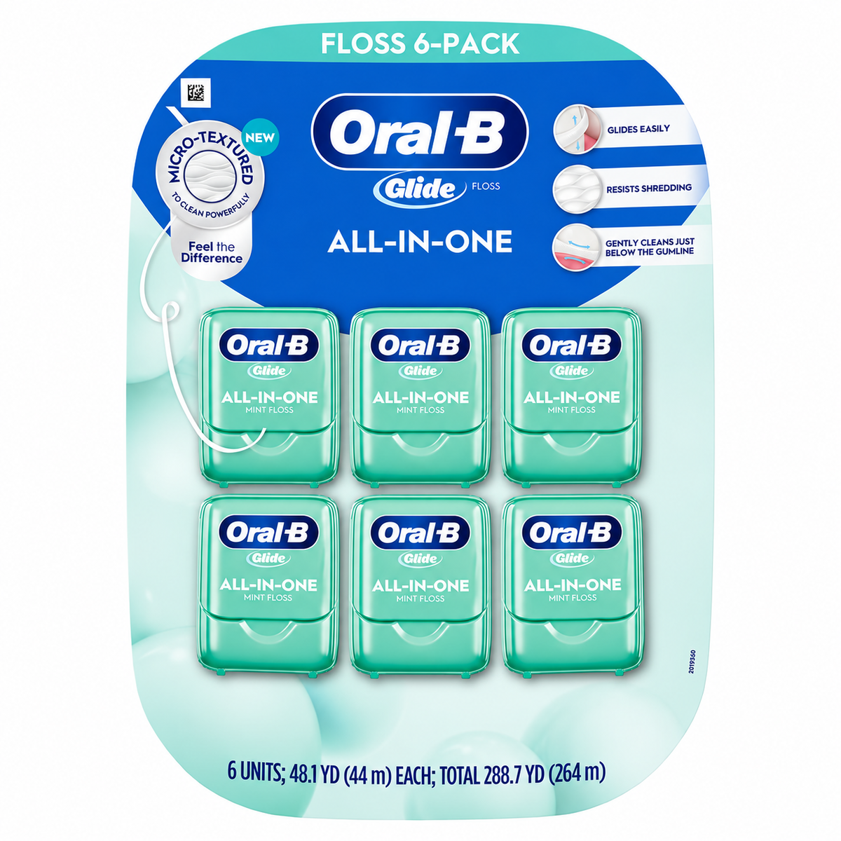 Oral-B Glide All-In-One Mint Flavor Dental Floss, 44 m, 6-Pack