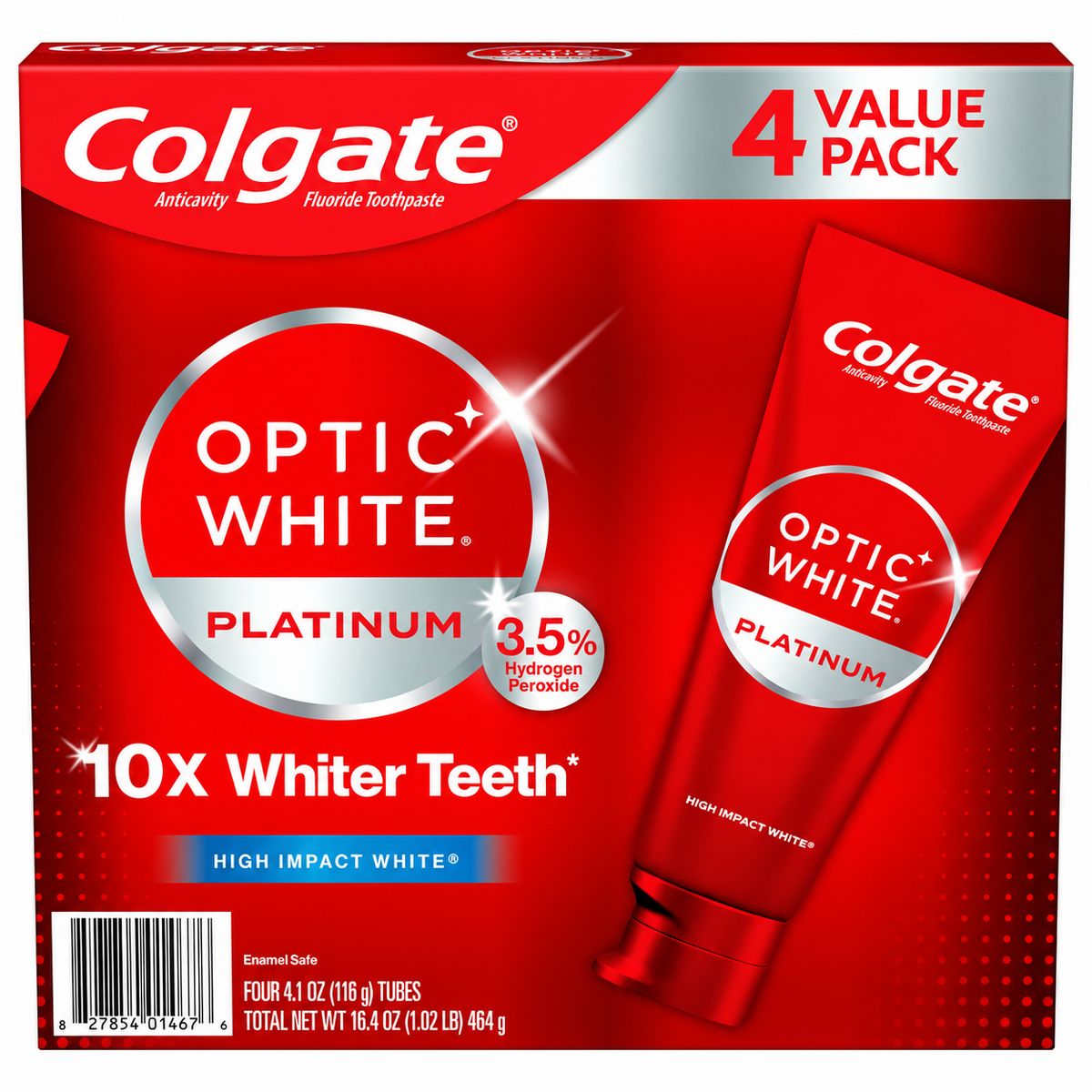 Colgate Optic White Platinum Teeth Whitening Toothpaste, 4.1 oz, 4-Pack