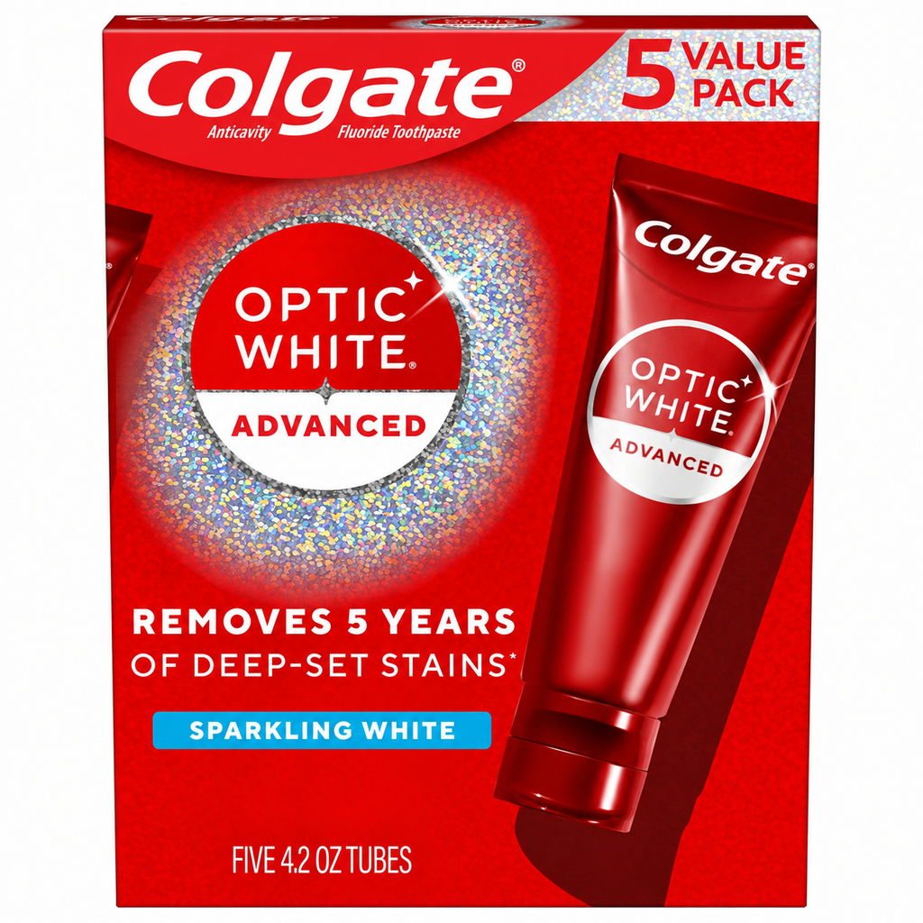 Colgate Optic White Advanced Sparkling White Toothpaste, 4.2 oz, 5-Pack