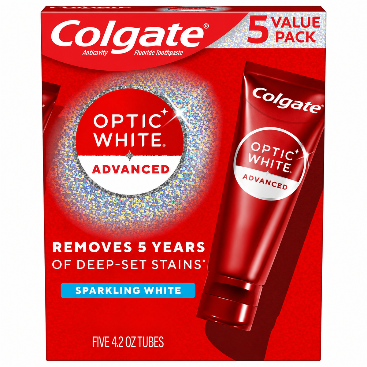 Colgate Optic White Advanced Sparkling White Toothpaste, 4.2 oz, 5-Pack