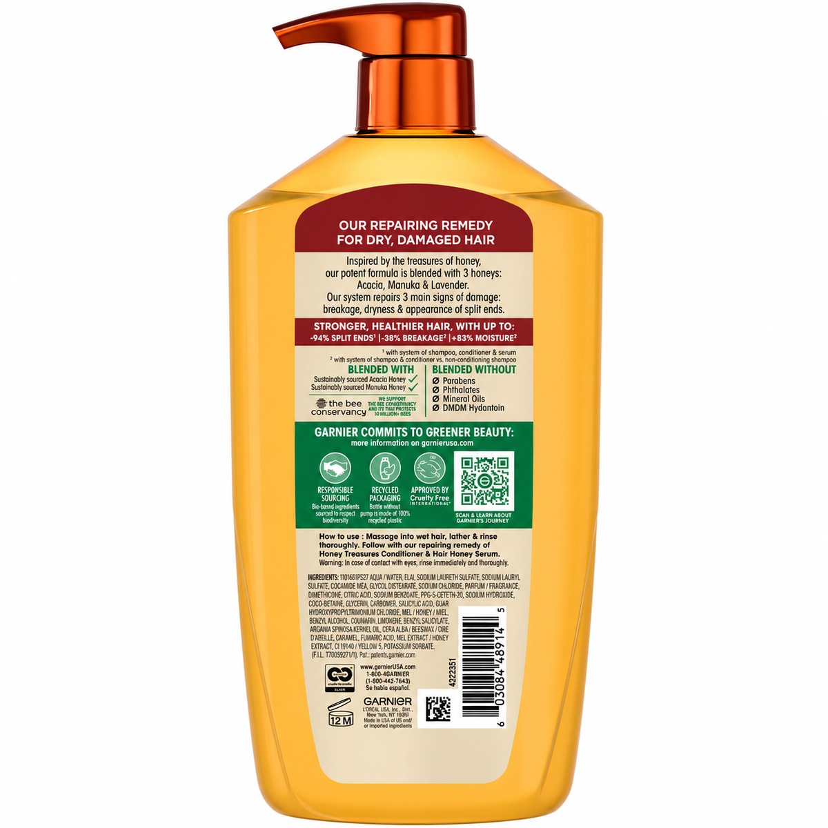 Garnier Whole Blends Honey Treasures Repairing Shampoo, 40 fl oz
